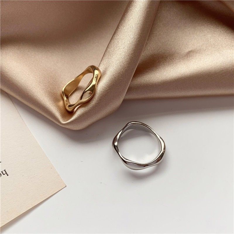 (Kèm hình thật) Set nhẫn nữ đeo tay 2 chiếc dáng lượn sóng và mắt xích cách điệu phong cách Hàn Quốc