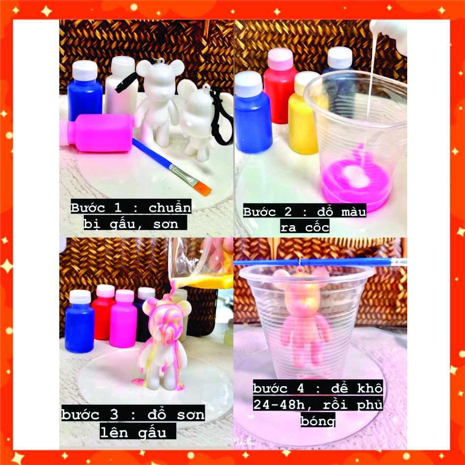 Màu Acrylic đổ loang Chicken 5D DIY tự làm móc khóa gấu Bearbric đổ màu sáng tạo Acrylic Pouring chai 30ml