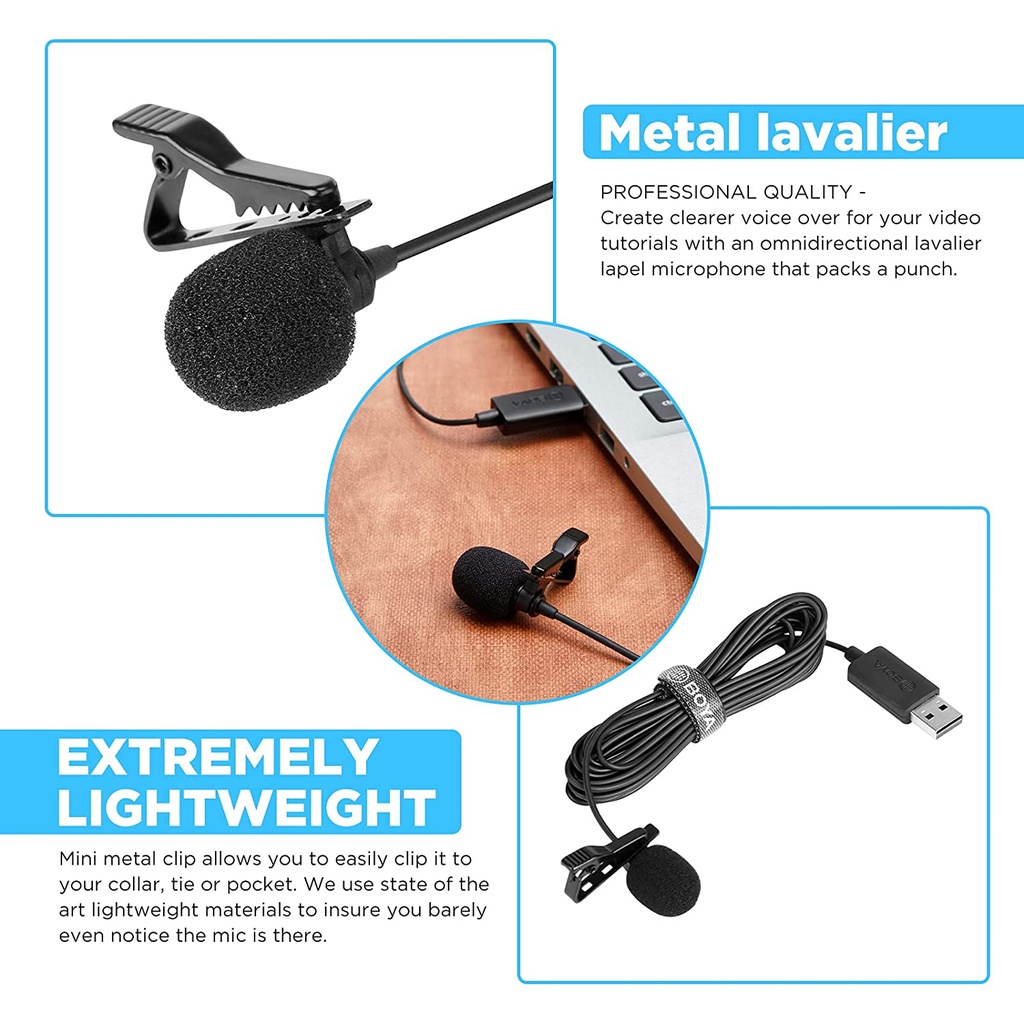 BOYA BY-LM40 - Mic thu âm cài áo có dây | Cổng USB | Dành cho Máy tính - Hàng Chính Hãng