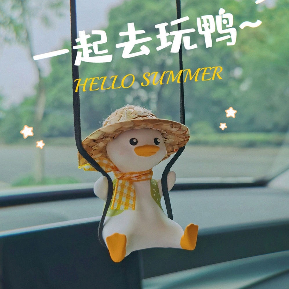 Phụ Kiện Trang Trí Xe Hơi Hình Chú Vịt Đội Nón Rơm Dễ Thương