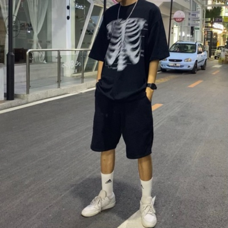 Áo thun tay ngắn cổ tròn dáng rộng in hình xương phong cách hip hop thời trang mùa hè cho nam size S-3XL | BigBuy360 - bigbuy360.vn