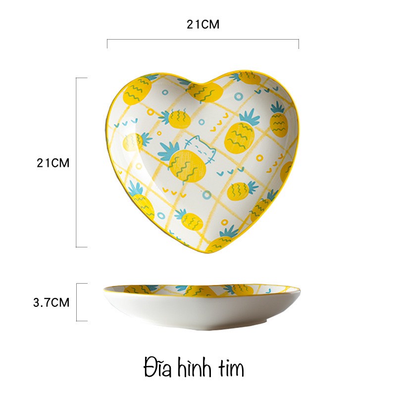 Bộ bát đĩa gốm sứ decor cực đẹp bộ dứa mèo vàng 13 món trang trí món ăn siêu đáng yêu