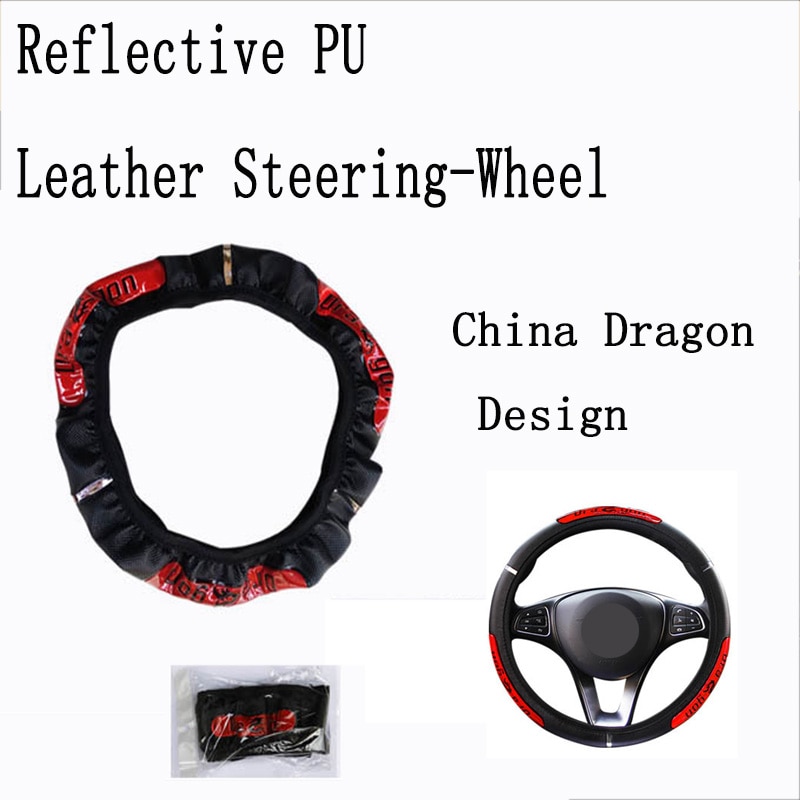 SuperAuto Vỏ Bọc Vô Lăng Giả Da Phản Quang Họa Tiết Rồng Trung Hoa Thời Trang Phụ KiệN
