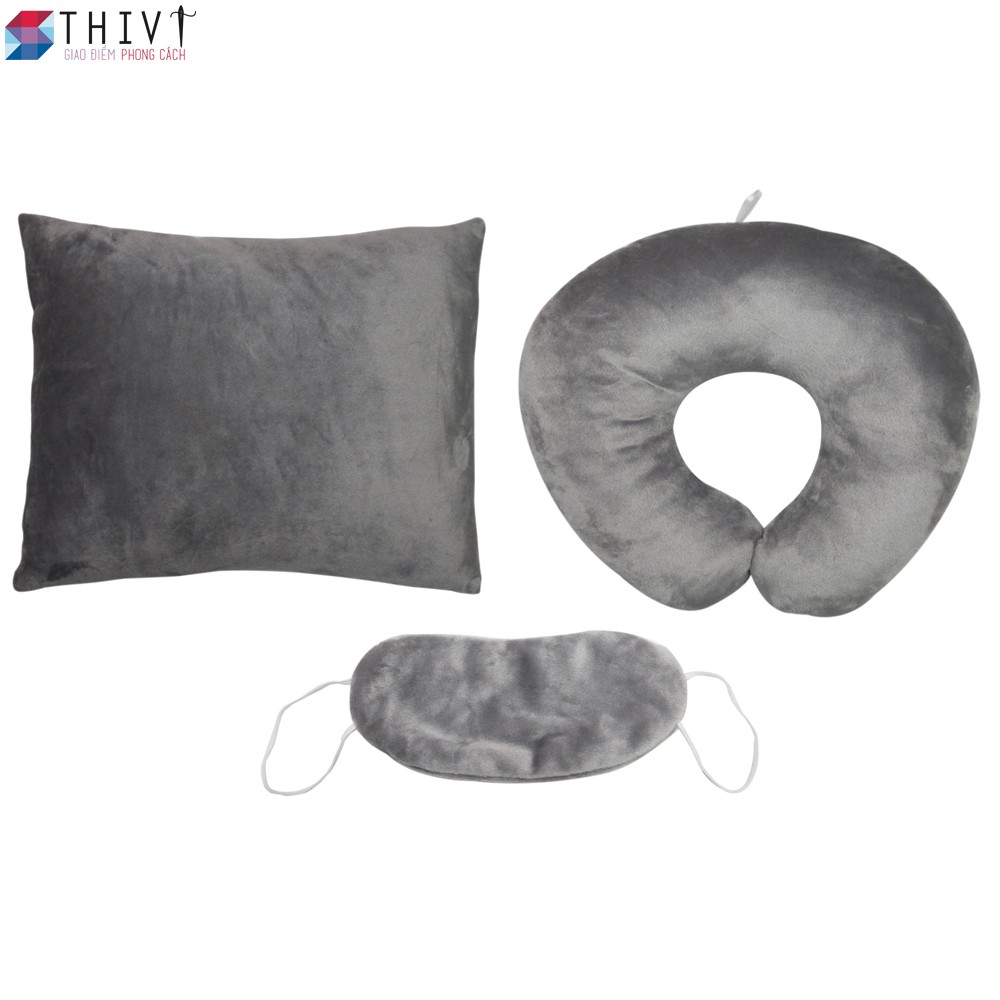 Combo Gối Tựa Lưng, Gối Kê Cổ Chữ U và Bịt Mắt Màu Trơn - THIVI
