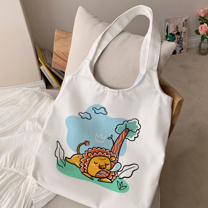 Túi Xách Vải Canvas Hình Thú Siêu Cute Phô Mai Que Phong Cách Hàn Quốc Có Khóa Miệng Túi