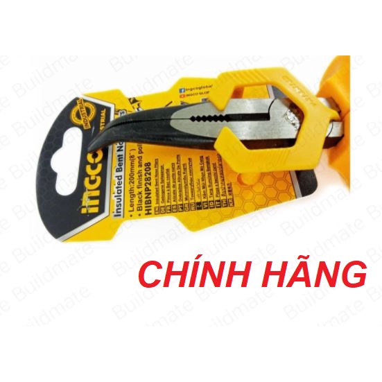 ĐỒ NGHỀ INGCO Kềm mũi cong cách điện 8&quot;/200mm HIBNP28208 (Cam kết Chính Hãng 100%)