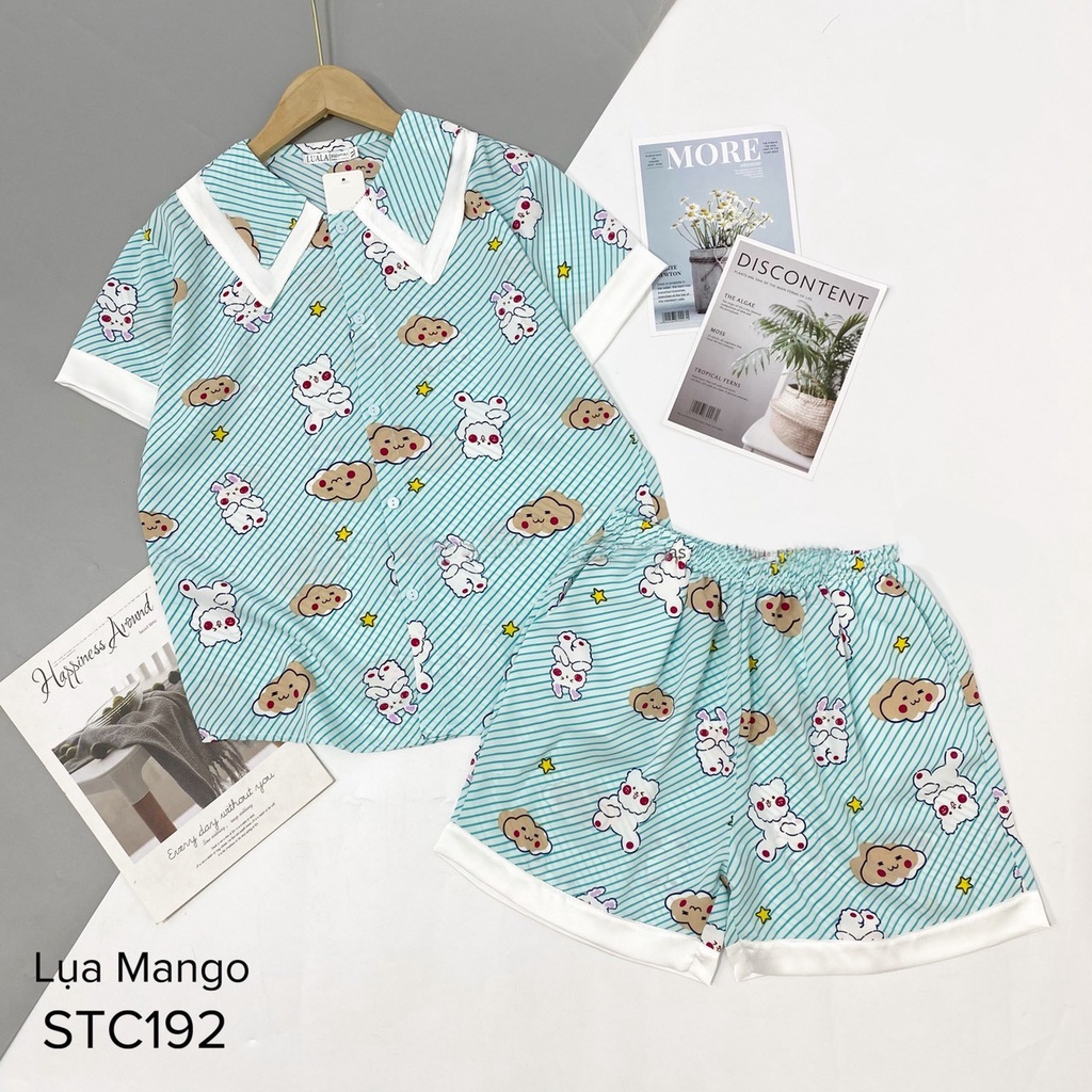 Bộ Pijama cộc đùi tiểu thư lụa mềm mịn, thoáng mát♥️hình in sắc nét⚡không nhăn nhàu, bai xù co rút vải♥️full size