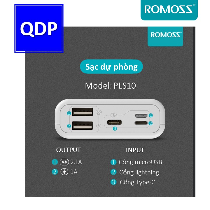 Sạc dự phòng nhỏ gọn ROMOSS 10000mAh Model: PSL10