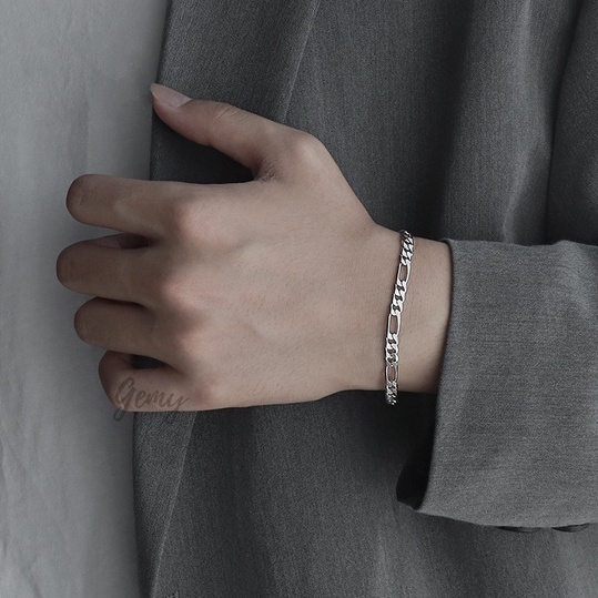 ☏◐Vòng tay, lắc tay nam bạc cao cấp thiết kể mắt xích trơn đơn giản, tính, unisex VTN1| GEMY SILVER