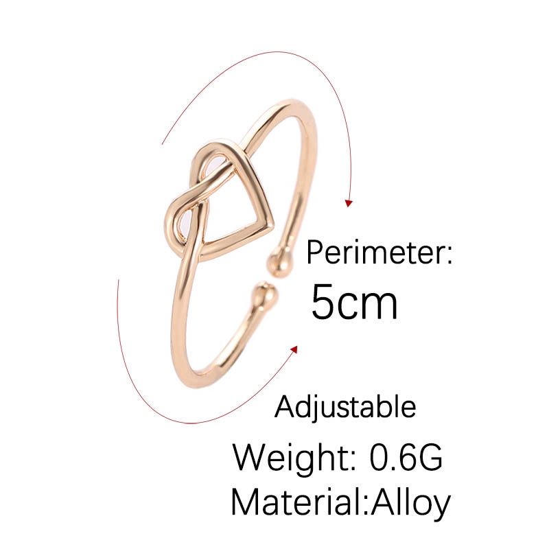 Nhẫn hở điều chỉnh được kích thước hình trái tim xoắn rỗng màu vàng thời trang cho nữ