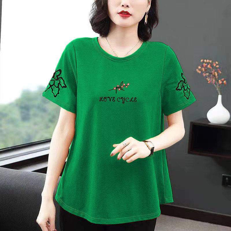 Áo Thun Tay Ngắn Cổ Tròn In Họa Tiết Plus Size Cho Phụ Nữ Trung Niên