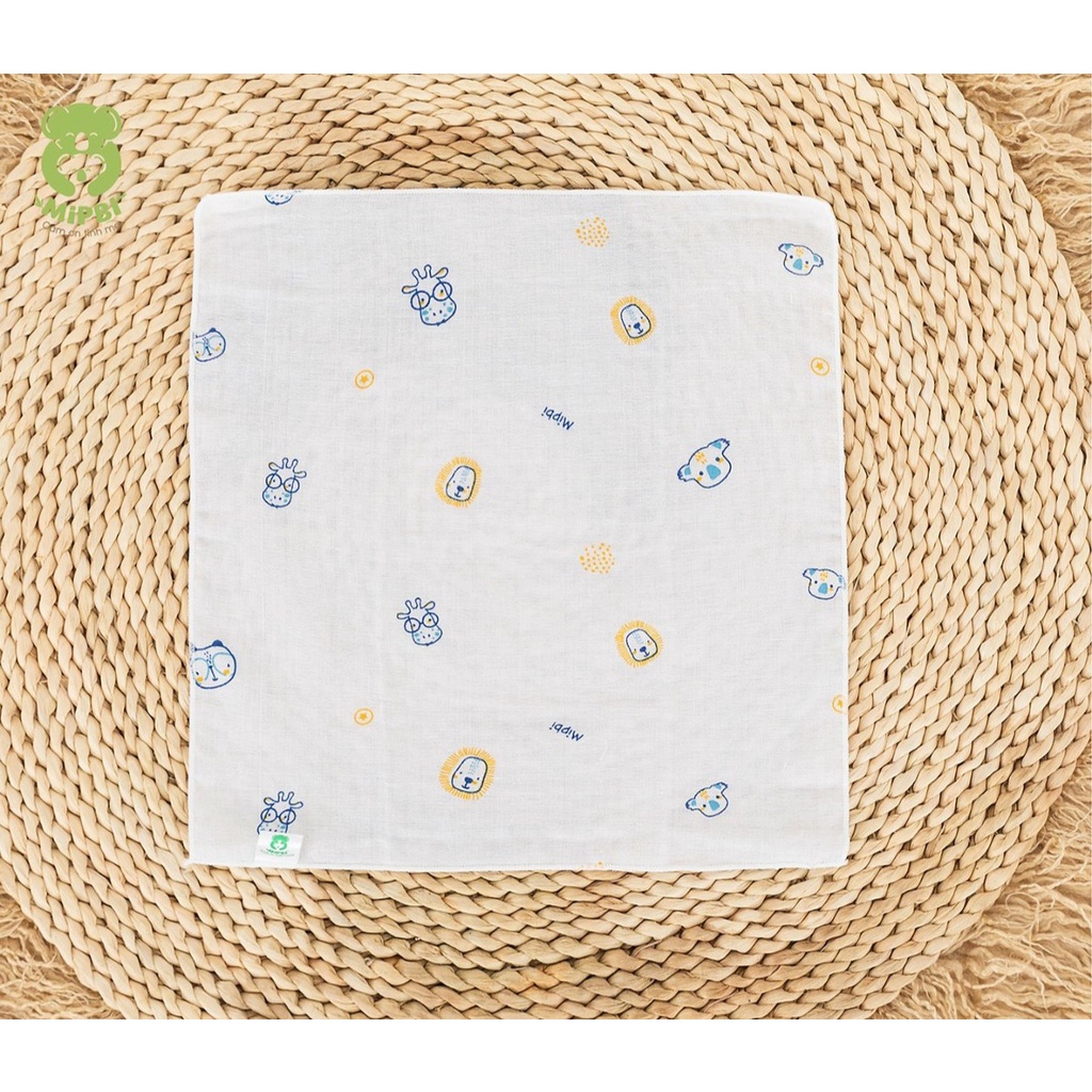 Set 5 Khăn sữa MIPBI 2 lớp cotton in hình 30x30cm