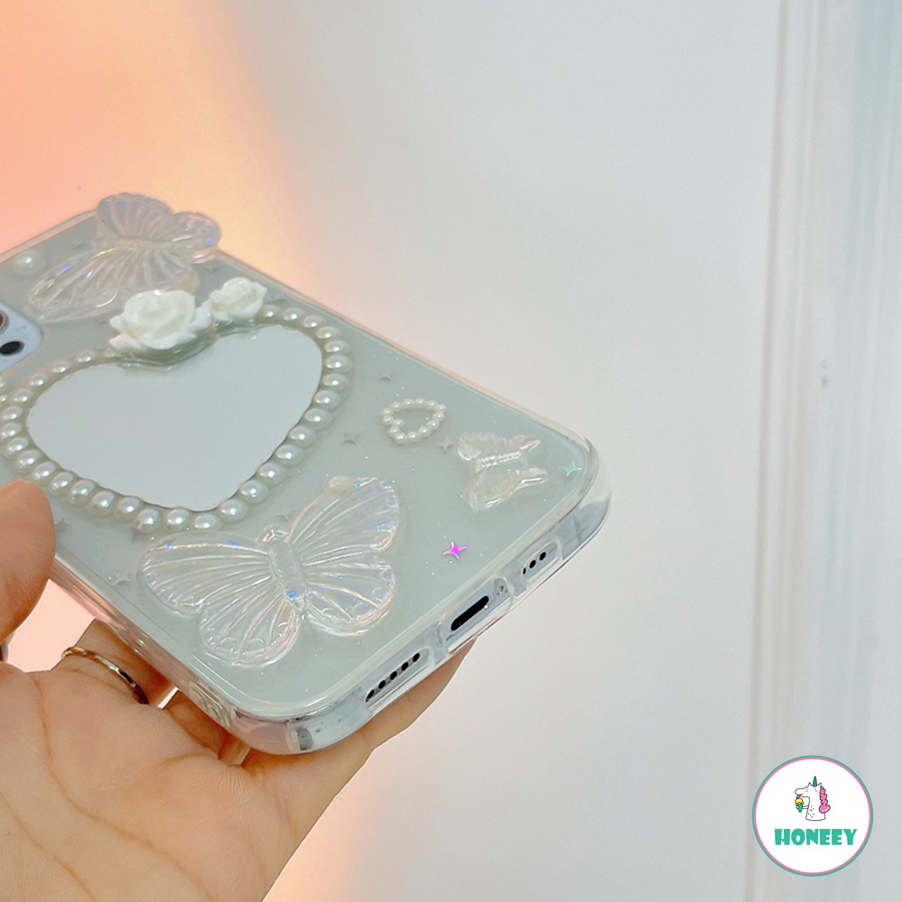 Ốp Điện Thoại TPU Mềm Mặt Gương Trang Điểm Hình Bướm 3D Cho iPhone 14 13 12 11 Pro Max X XS XR 8 7 Plus
