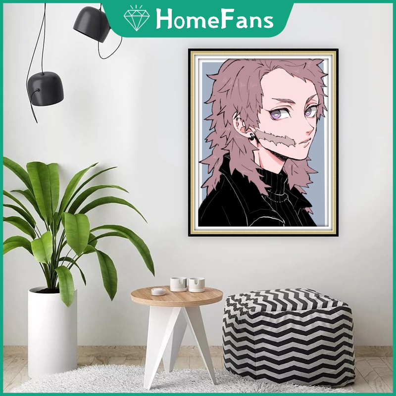 Bộ Tranh Đính Đá 5D Tự Làm Hình Demon Slayer 30x40cm / 40x50cm Trang Trí Nhà Cửa