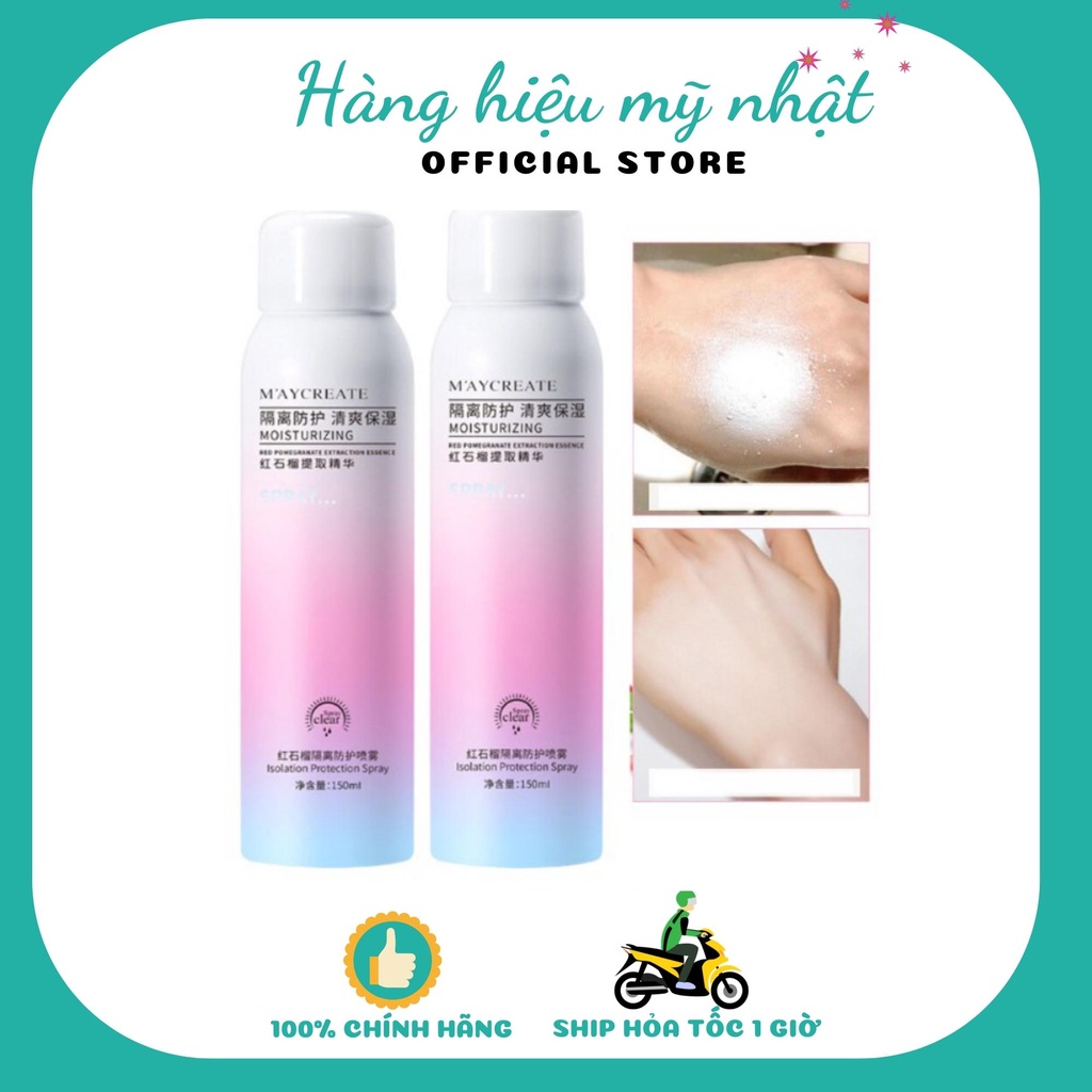 Kem chống nắng xịt body trắng da chính hãng Maycreate, Chai xịt chống nắng trắng da hàng nội địa Trung 150ml