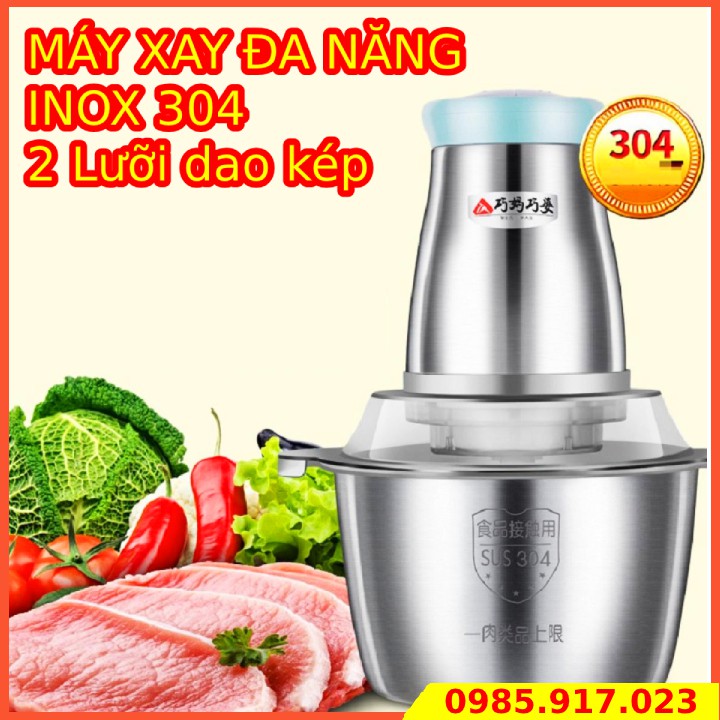 Máy xay thịt đa năng 2 lưỡi dao kép cối inox 304 cao cấp dung tích 2 lít bảo hành chính hãng 12 tháng