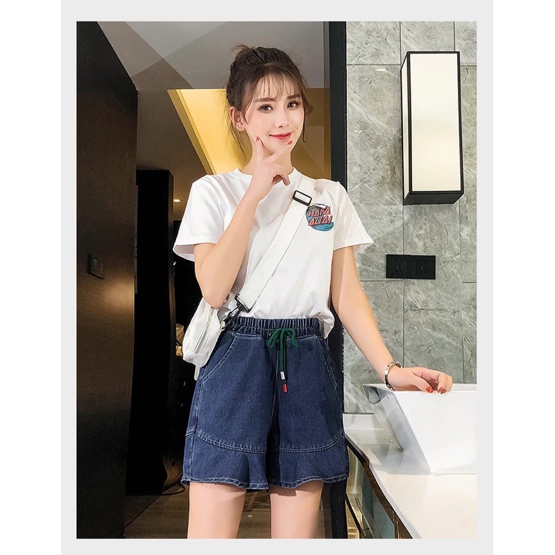 quần short jean nữ lưng thun dây rút ống bèo bao xinh size lớn 70-90kg