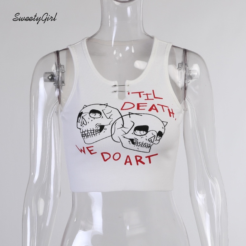 Áo Tank Top Cổ Tròn In Họa Tiết Đầu Lâu Hoạt Hình Phong Cách Gothic Thời Trang Cho Nữ