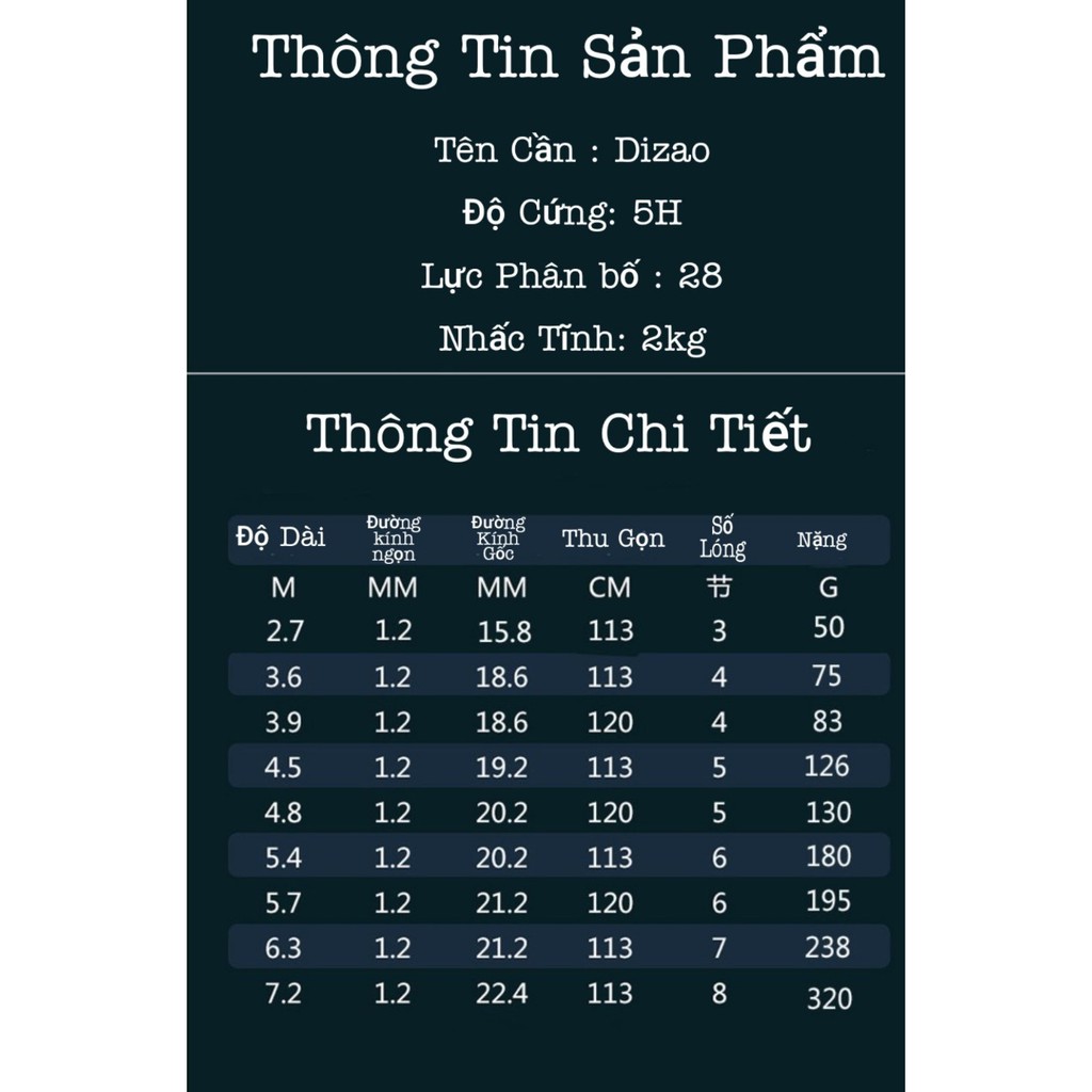 Cần Câu Tay_ Cần Câu Đài Dizao 5H_ Lực Phân Bố 28_ Siêu Nhẹ