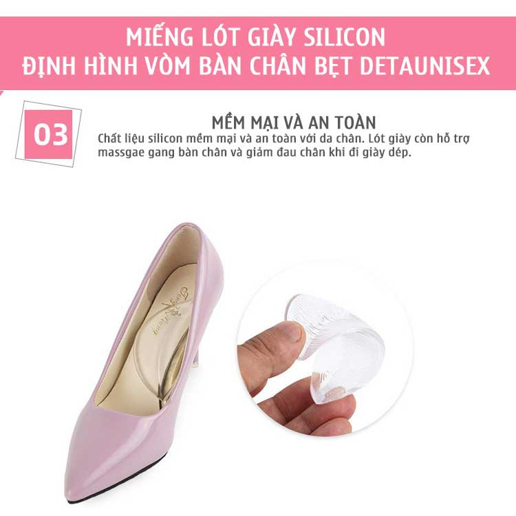 Miếng lót giày bàn chân bẹt Silicon Detaunisex - LGS6