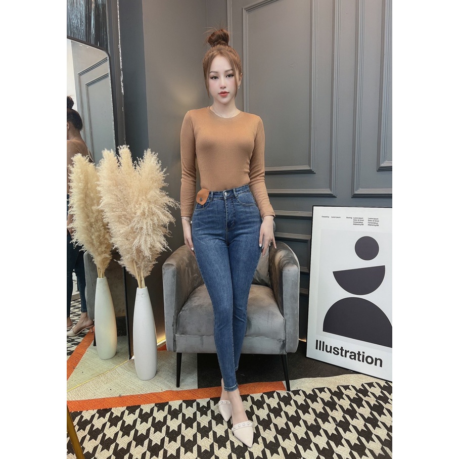 Áo thun body tay dài cổ tròn nữ CRAZYTEEN dáng dài AT0206