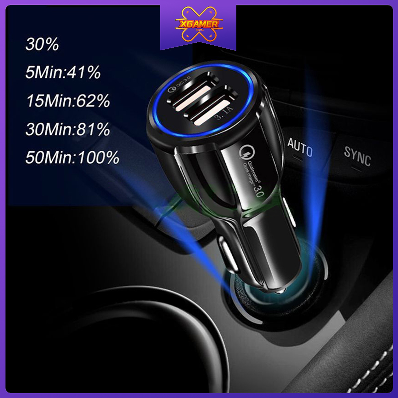 [Ready Stock] XGamer Qualcomm Car USB Charger Quick Charge 3.0 Mobile Phone Charger 2 Port USB Super Fast Car Charger