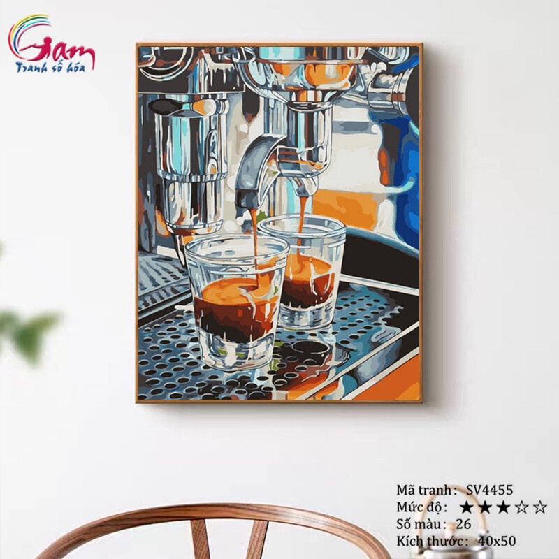 [Mã BMLTA50 giảm 50K đơn 150K] Tranh sơn dầu số hoá tự tô màu Gam máy pha cà phê SV4455 40x50cm căng khung