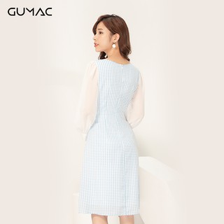Đầm nữ cổ V phối tay GUMAC DA9100
