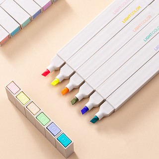 SET 6 BÚT HIGHLIGHT THÂN VUÔNG MÀU PASTEL - LIGHT COLOR