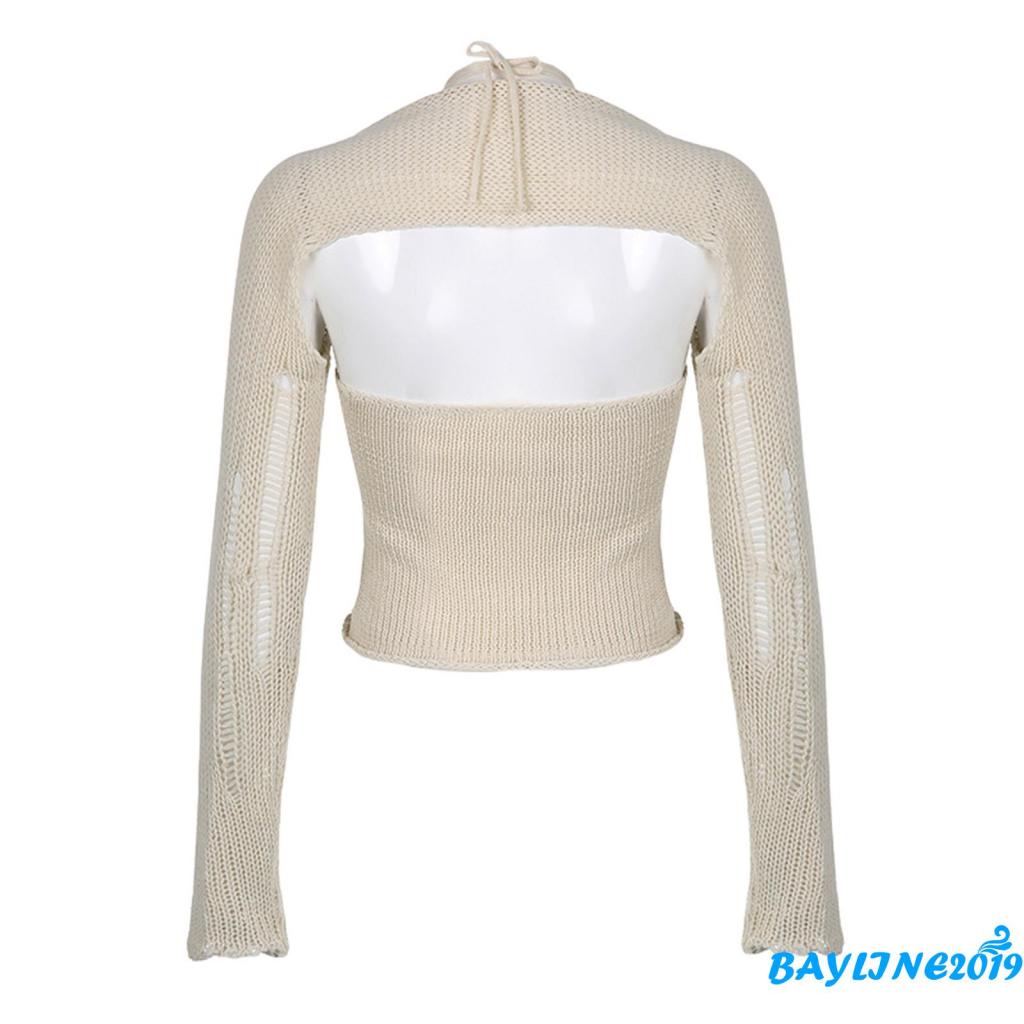 Set Áo Lửng Dài Tay + Áo Hai Dây Dệt Kim Họa Tiết Ngôi Sao Thời Trang Dành Cho Nữ