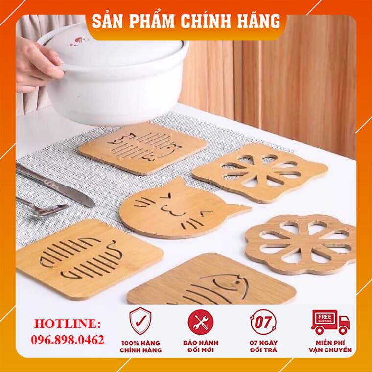 Miếng Lót Nồi, Miếng Lốc Cốc giữ Nhiệt Bàn Ăn Bàn Bếp Bằng Gỗ Họa Tiết Cực Đẹp