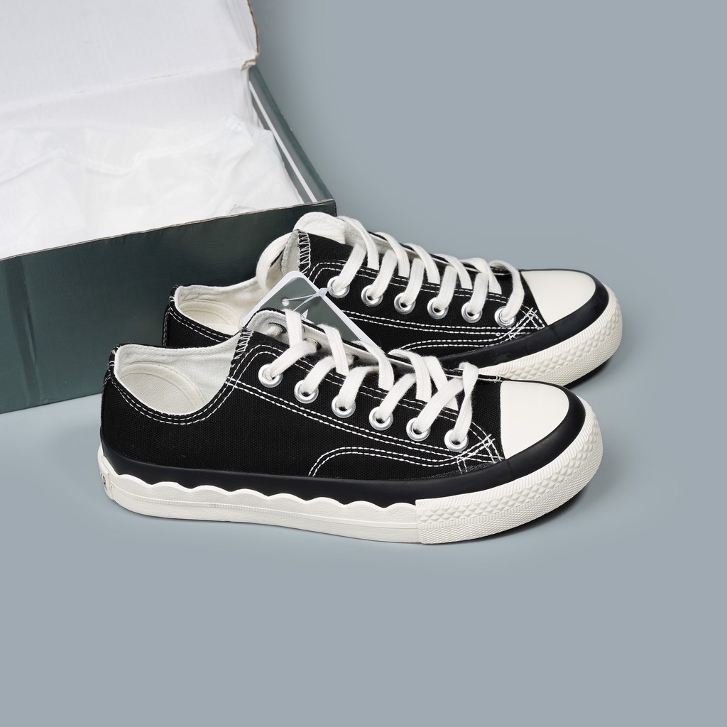 GIÀY SNEAKERS VẢI NỮ CỔ NGẮN EVEN STAR - ĐEN