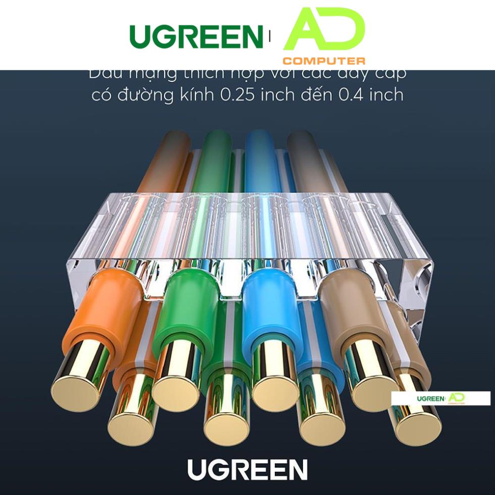 Đầu bấm mạng RJ45 UGREEN NW111 cho dây CAT6, bọc inox chống nhiễu - Hàng phân phối chính hãng - Bảo hành 18 tháng