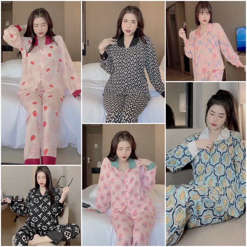 [Mã 11FASHIONSALE1 giảm 10K đơn 50K] Bộ lụa Pijama Tay Dài Họa Tiết - Hàng Chuẩn đẹp