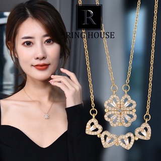 (Titan) Dây Chuyền Cỏ 4 Lá Titan Không Rỉ Gỉ Đeo Được 2 Kiểu Ring House