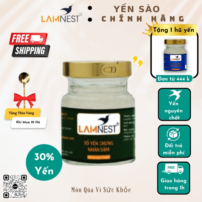Yến Chưng Sẵn Nhân Sâm, Yến Sào LamNest (30% yến), Nước Yến Khánh Hòa Cao Cấp