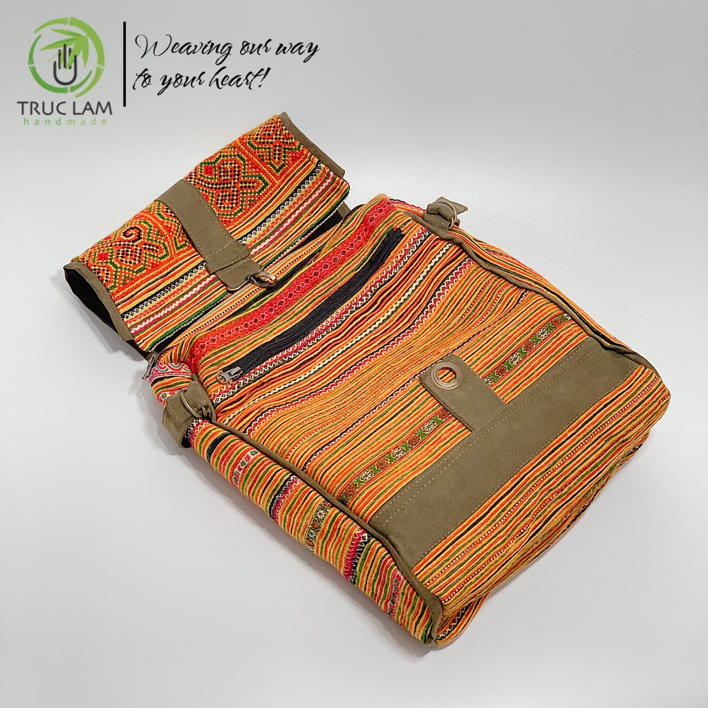 Balo Thời Trang Vải Thổ Cẩm Phối Da Lộn - Trúc Lâm Handmade