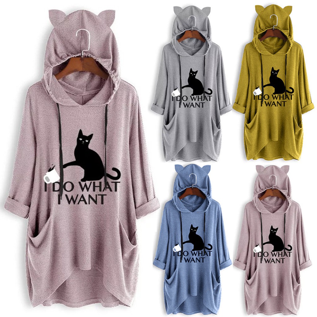 Áo Hoodie Trang Trí Tai Mèo Đáng Yêu Cho Nữ