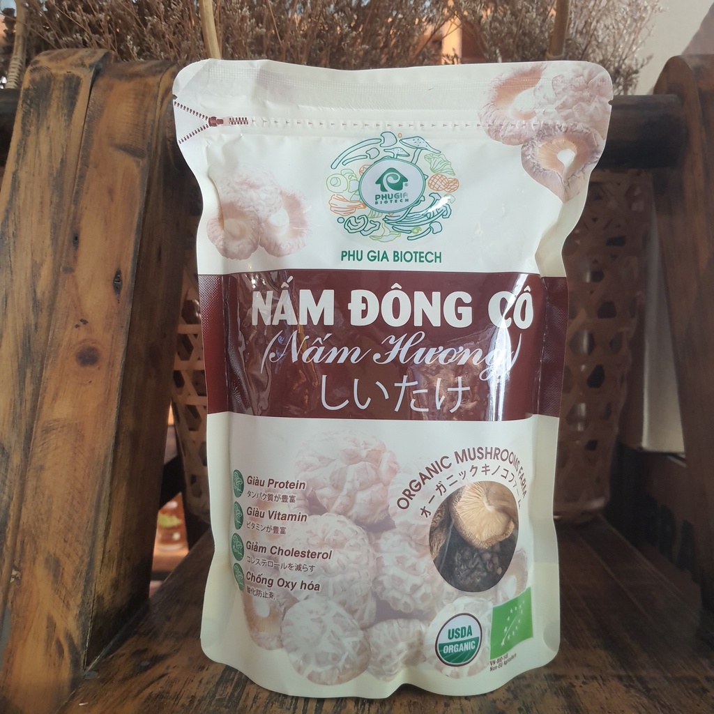 Nấm đông cô/Nấm hương khô hữu cơ Phú Gia 100g size M