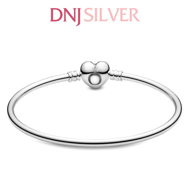 Vòng tay bạc 925 cao cấp - Mẫu vòng Heart Clasp Bangle, có thể mix thêm hạt charm vào vòng theo ý thích