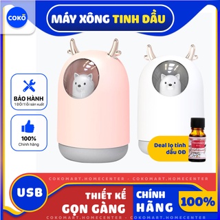 Máy Xông Tinh Dầu Đèn Nhiều Màu Phun Sương Mini - Khuyếch Tán Tinh Dầu Tạo Ẩm Hình Gấu HUMIDIFIER Dễ Thương, Tự Động Ngắ
