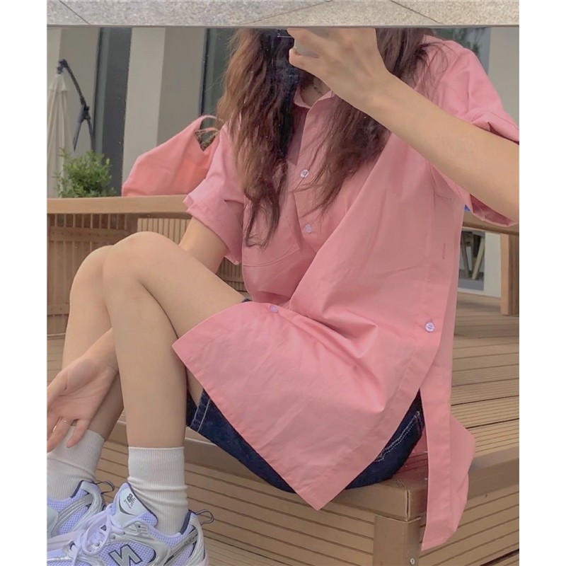 (Có sẵn) Áo Sơmi Nữ Tay Ngắn Hàn Quốc Xẻ Tà 2 Bên Đi Học BackToSchool Minipie | BigBuy360 - bigbuy360.vn