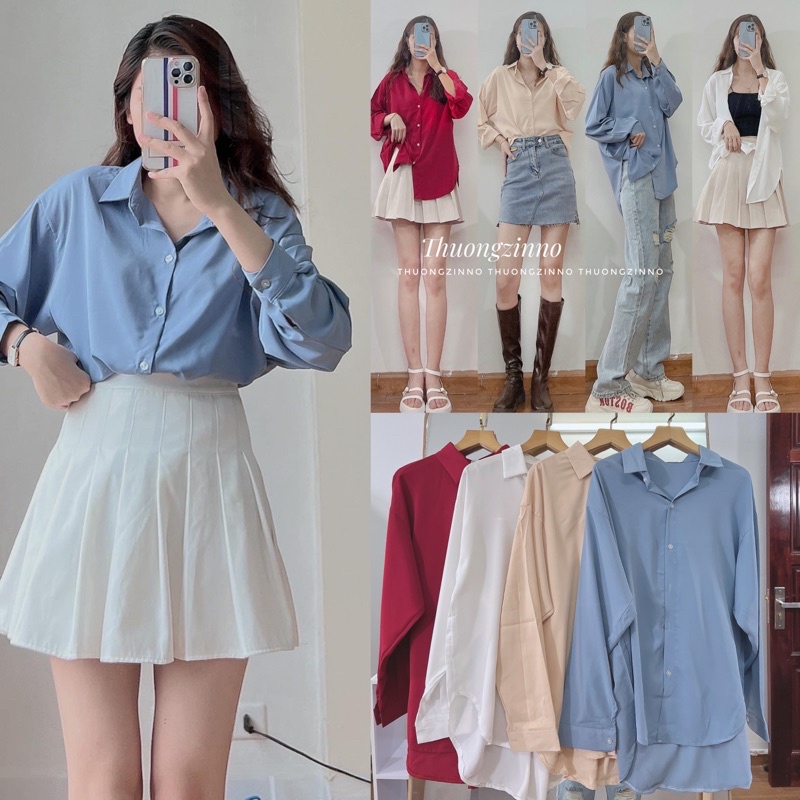 [Ảnh thật/Video] Áo Sơ Mi lụa July Tay Dài Màu Trơn Thiết Kế Dáng Rộng Áo sơ mi Mềm Hàn