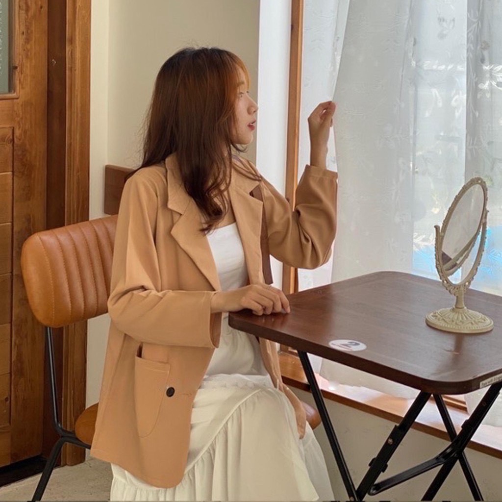 [Quà tặng dây buộc tóc bạn nhé]  Áo Blazer màu đen, áo vest tay dài 1 lớp trơn cho nữ màu đen- màu be - màu nâu | BigBuy360 - bigbuy360.vn