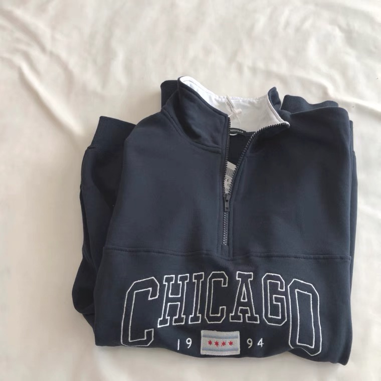 Áo polo nỉ dài tay cổ zip Chicago