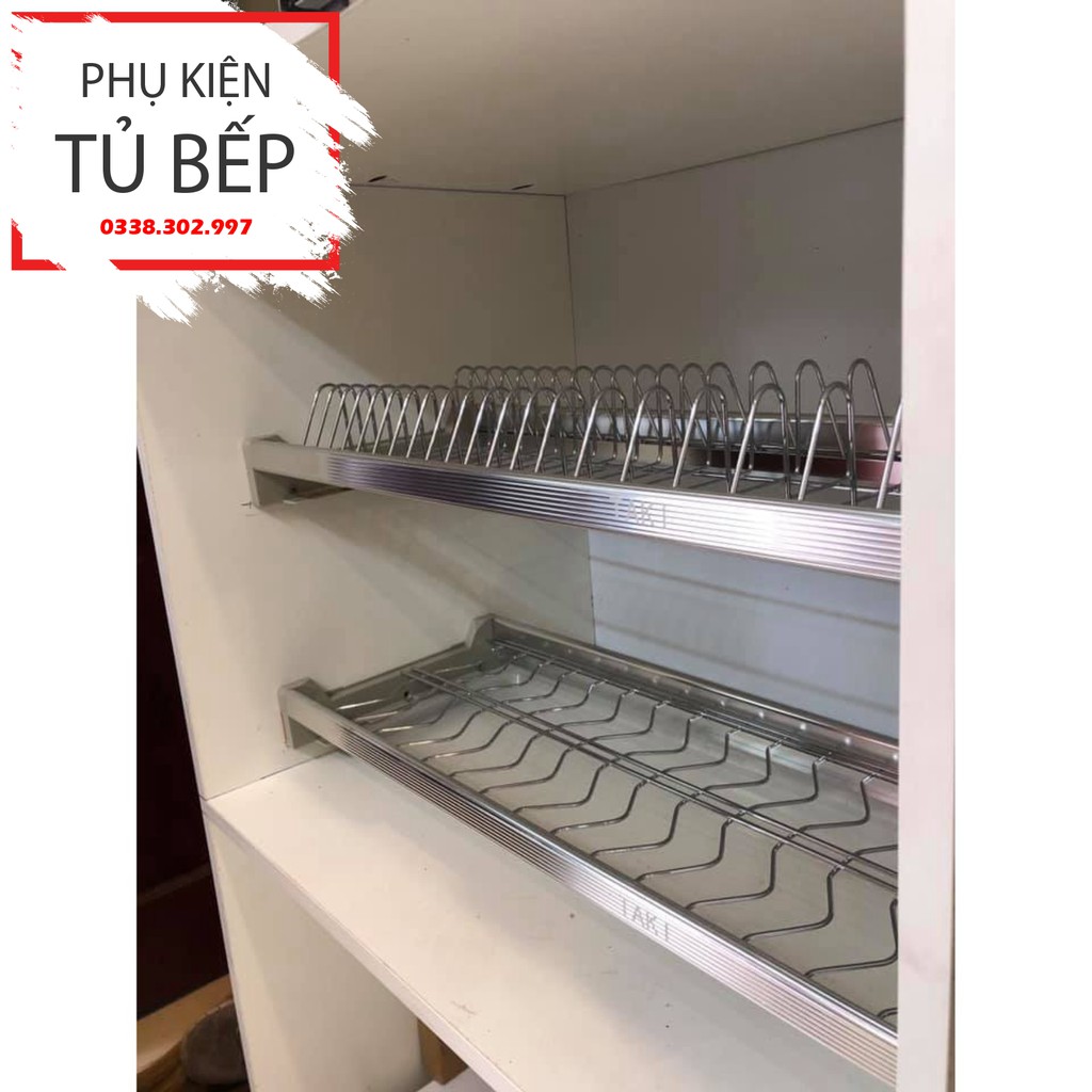 Giá bát đĩa cố định lắp tủ bếp trên khung nhôm nan inox 304 cao cấp cực đẹp cho tủ bếp