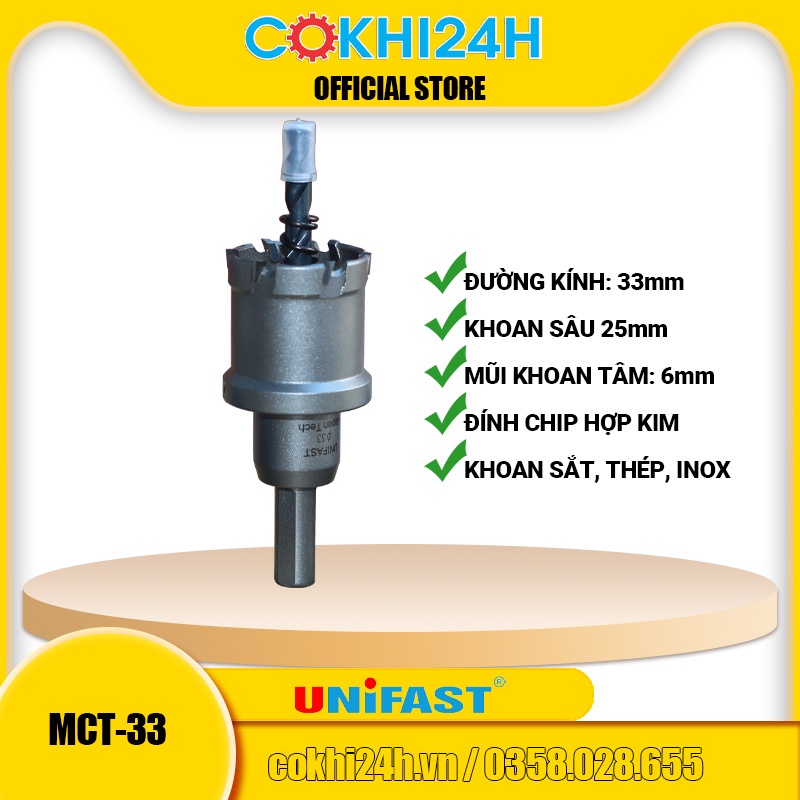 Mũi khoét hợp kim 33mm Unifast MCT-33 [ Phi 33 ]