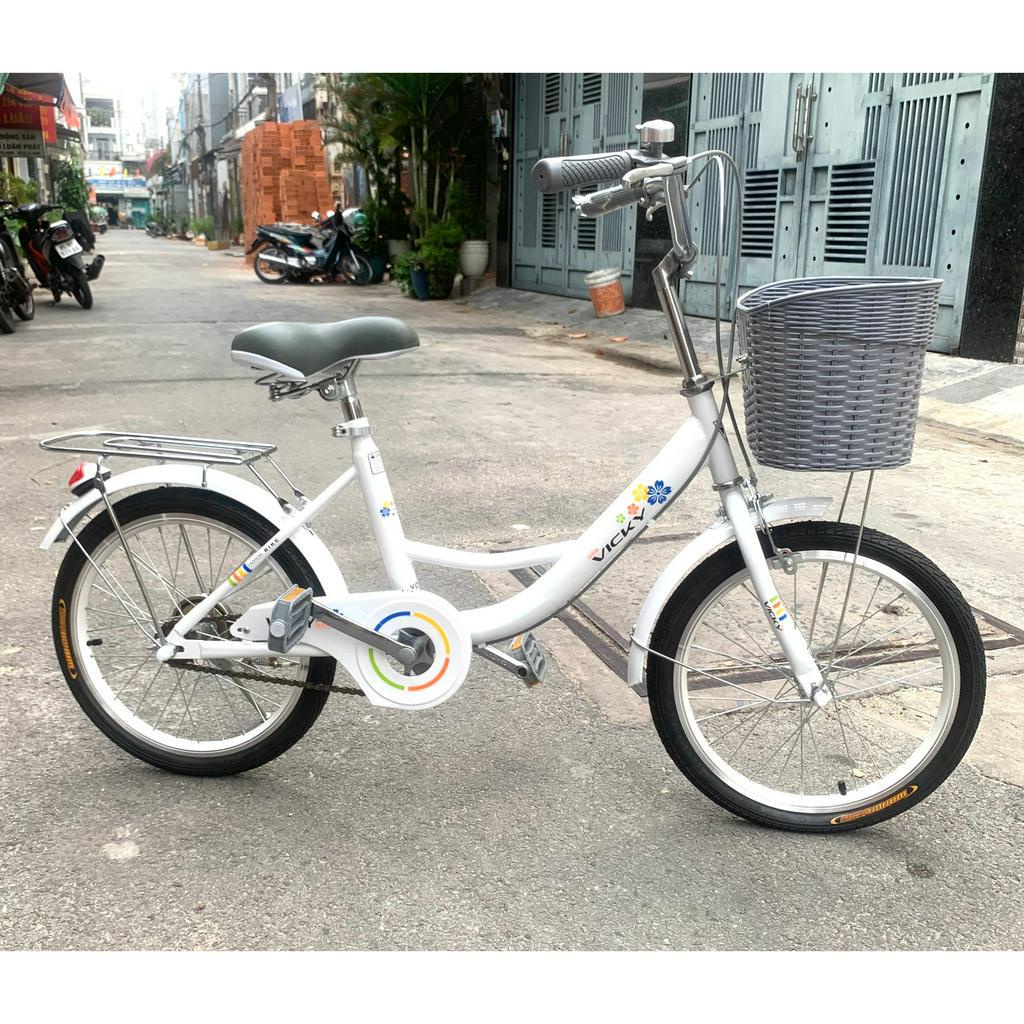 xe đạp trẻ em vicky 18inch màu trắng cho bé gái 6-9 tuổi, lắp ráp hoàn chỉnh ( TẶNG BÁNH PHỤ)