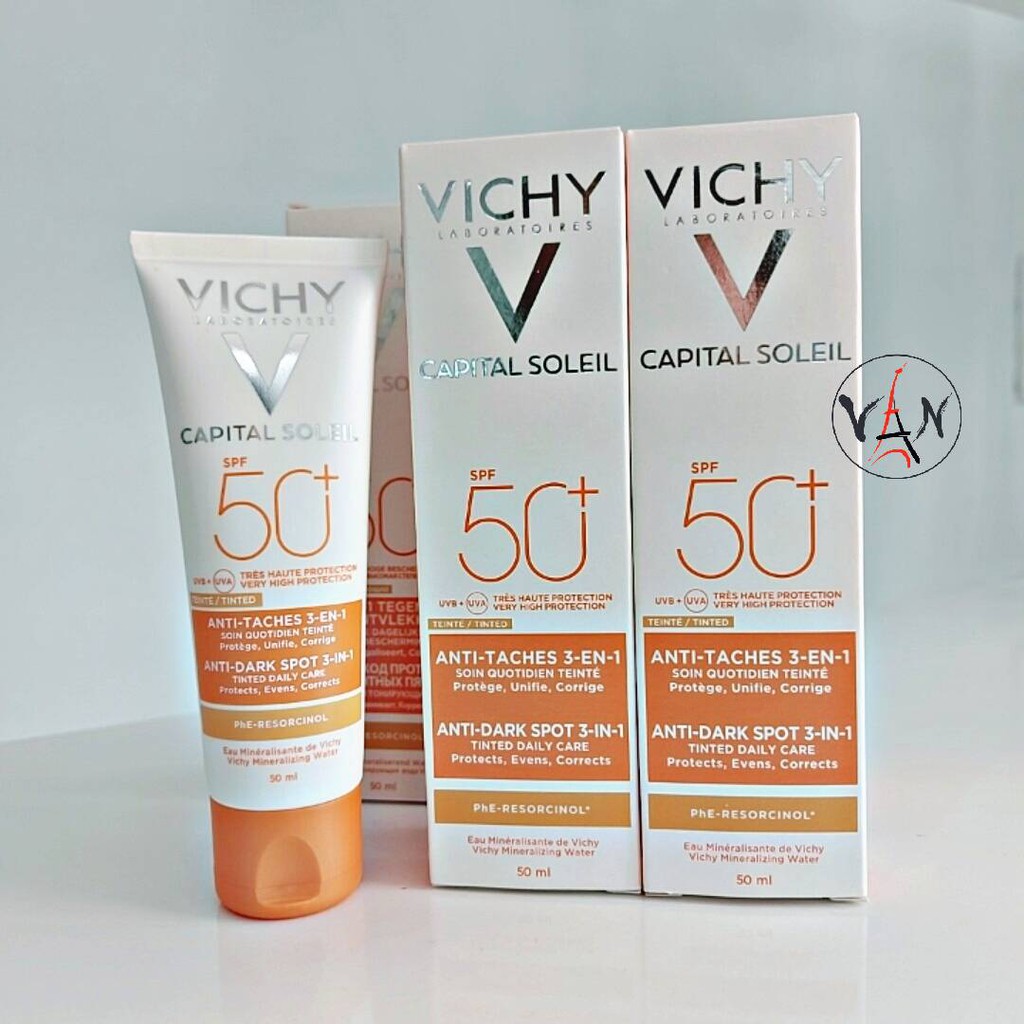 Kem chống nắng Vichy có màu che khuyết điểm giảm thâm nám và dưỡng da SPF 50+ PA++  Ideal Soleil Anti-Dark Spots 50ml