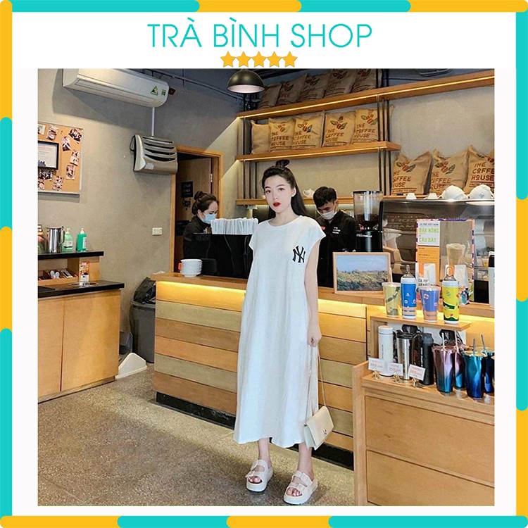 Váy Dài Tay Hến Đầm Suông Chất Cotton Thêu Họa Tiết Chữ NY